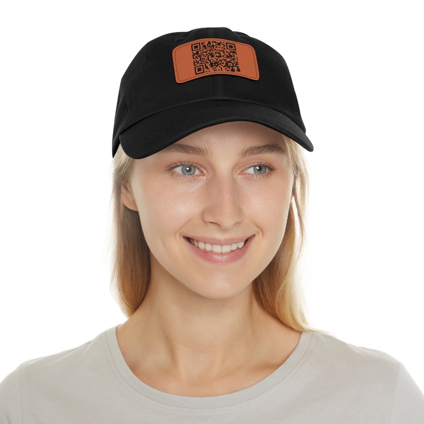 Hat with Leather QR Code Patch - "Jesus Loves You :)"