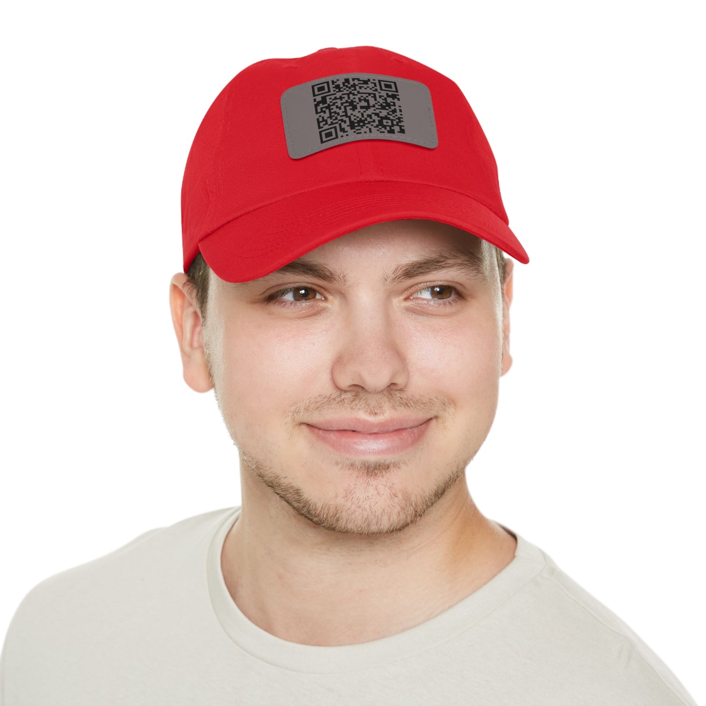 Hat with Leather QR Code Patch - "Jesus Loves You :)"