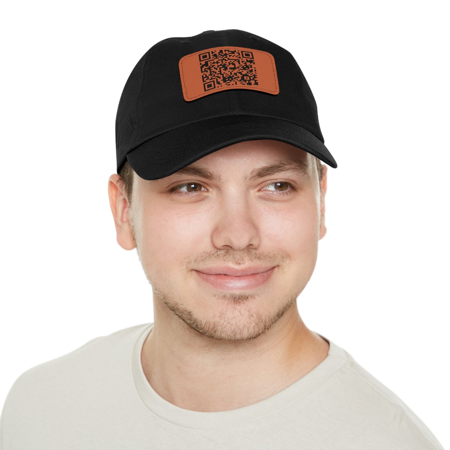 Hat with Leather QR Code Patch - "Jesus Loves You :)"