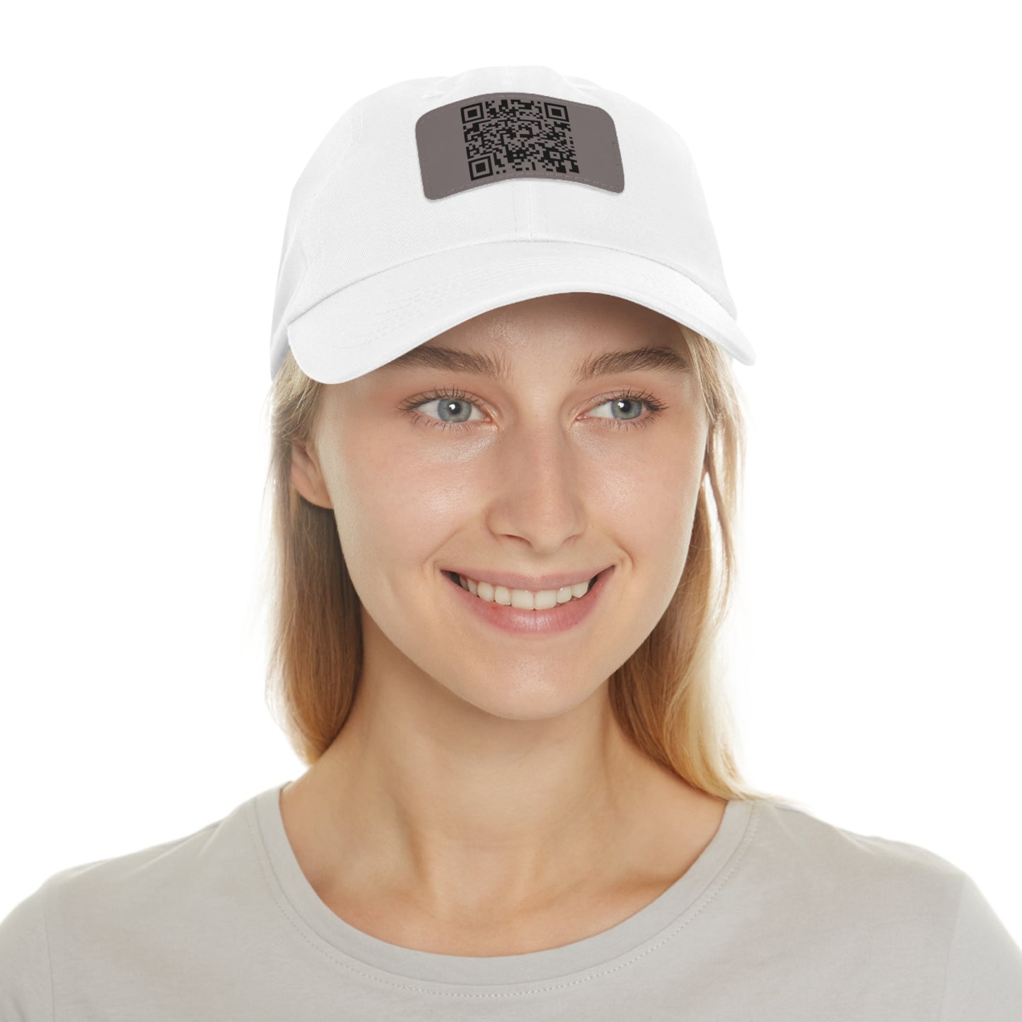 Hat with Leather QR Code Patch - "Jesus Loves You :)"