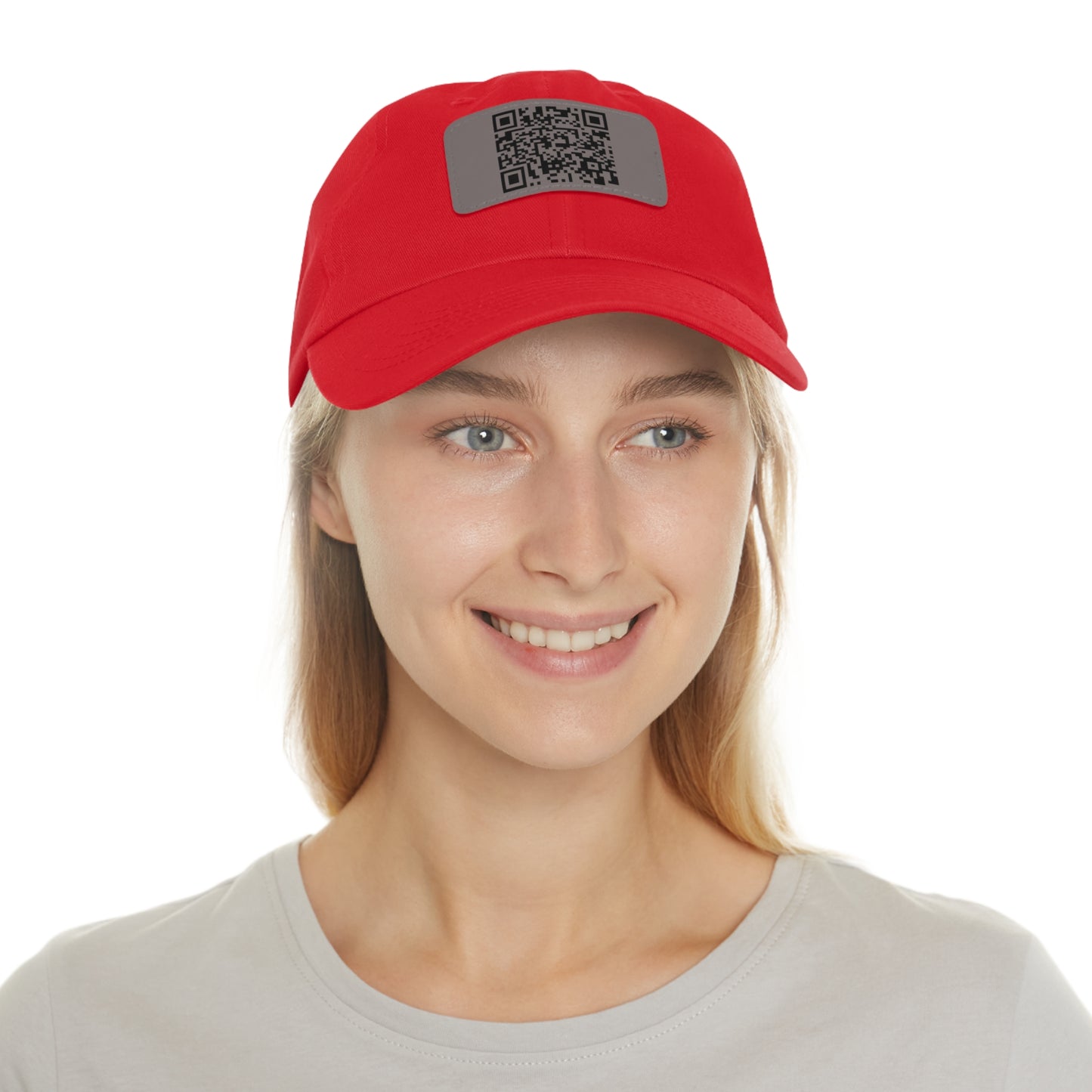 Hat with Leather QR Code Patch - "Jesus Loves You :)"