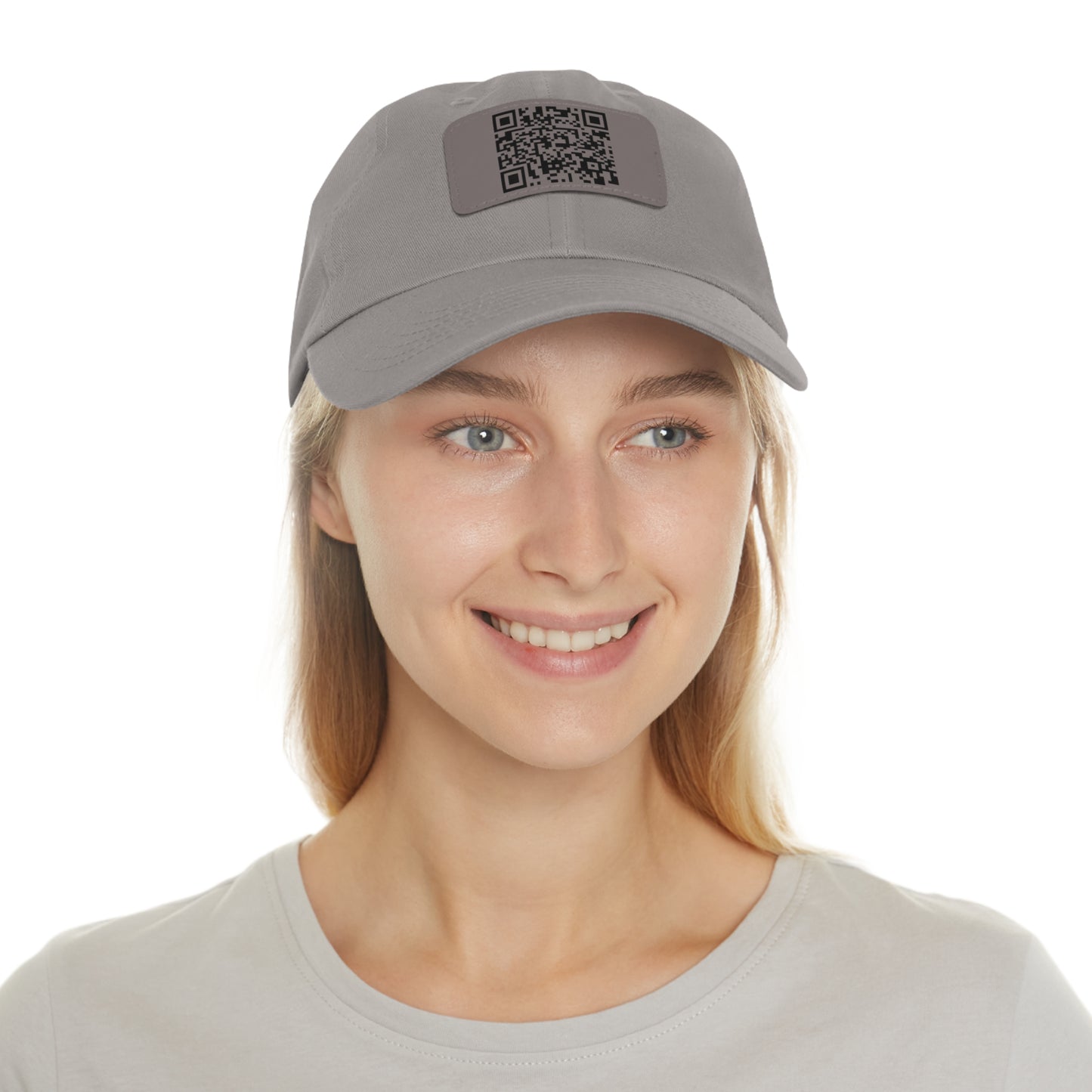 Hat with Leather QR Code Patch - "Jesus Loves You :)"